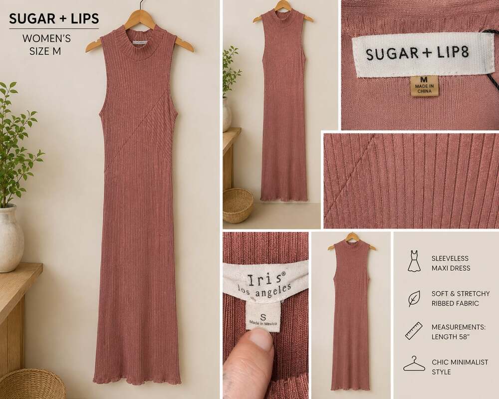 Sugar + Lips Women's Ribbed Mock Neck Sleeveless Maxi Dress